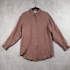 Kazu Shirt Mens Medium Brown 100% Silk Button Up Long Sleeve Classic Casual
